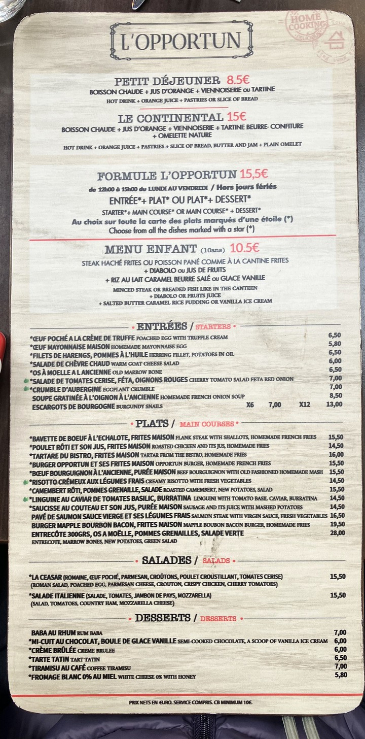 La pequeña oportunidad menu 1