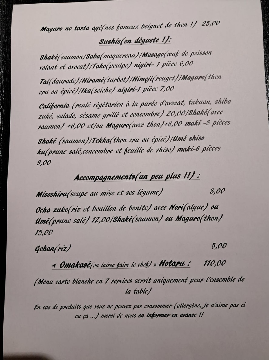 Bistrot HOTARU menu 2