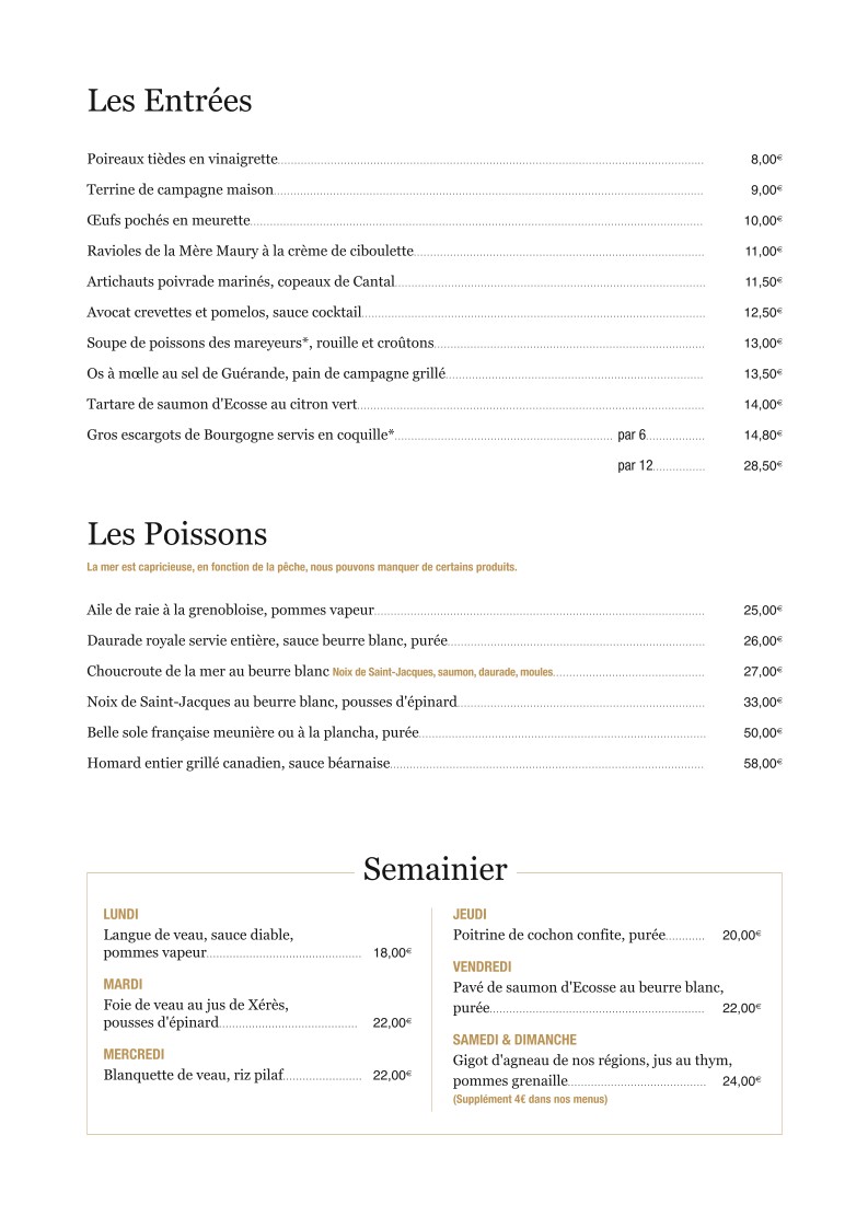 Le Congrès Auteuil menu 1