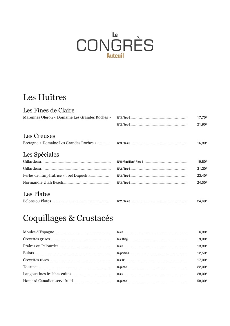 Le Congrès Auteuil menu 2