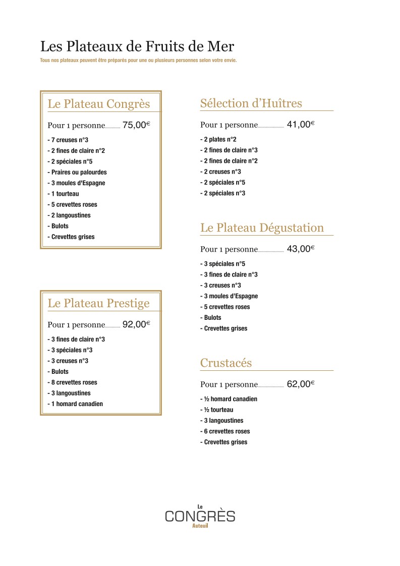 Le Congrès Auteuil menu 3