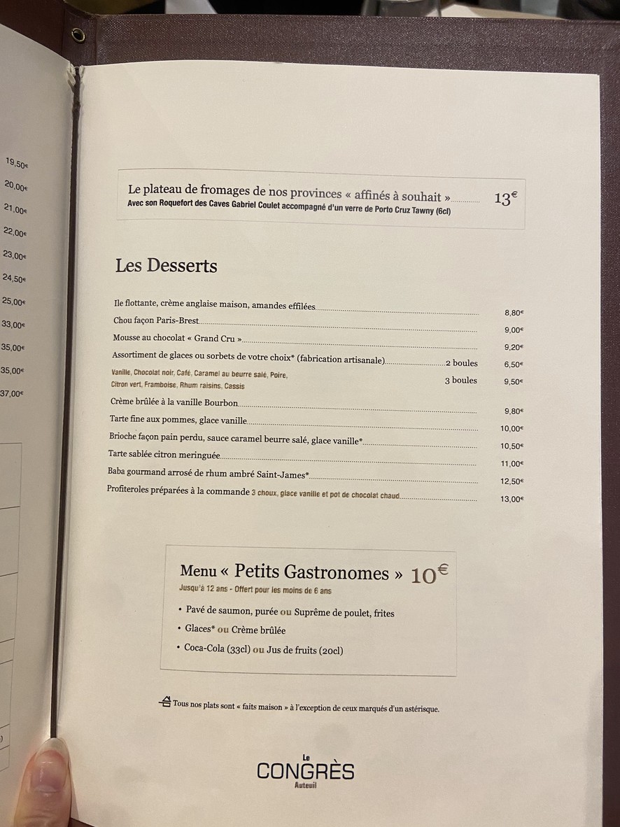 Le Congrès Auteuil menu 5