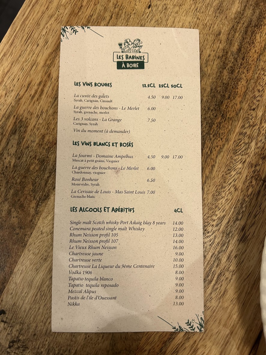 Les Babines menu 2