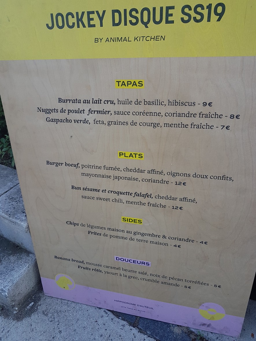 Brasserie "Le Karly Flight" Hippodrome d'Auteuil menu 1