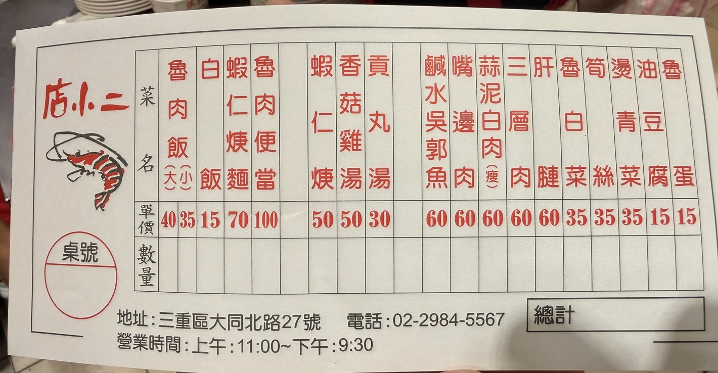Diàn xiǎo èr lǔ ròu fàn menu 1