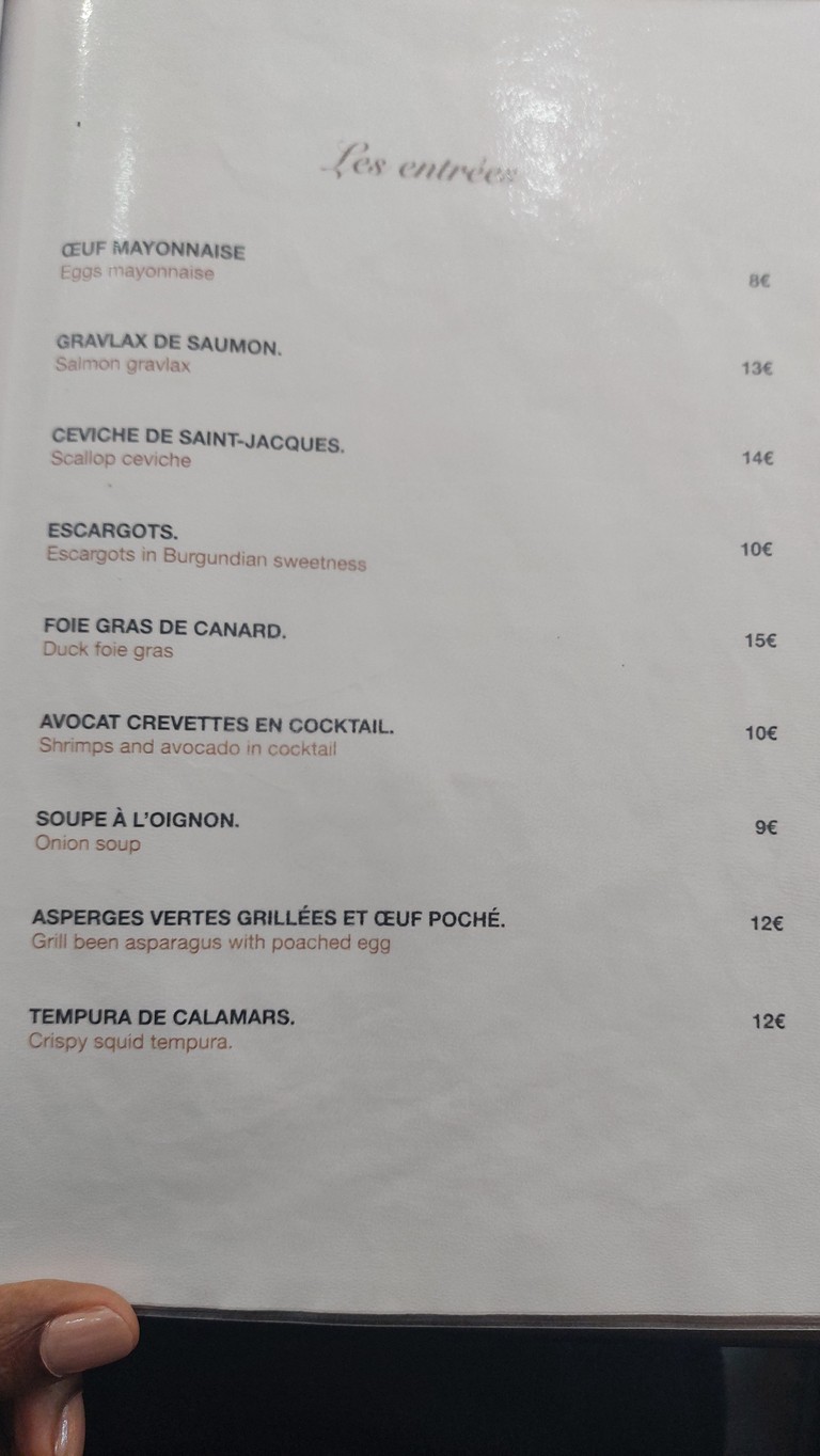 La Table du Prince menu 1