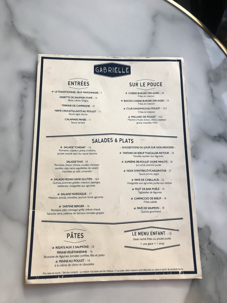 Café Gabrielle menu 1