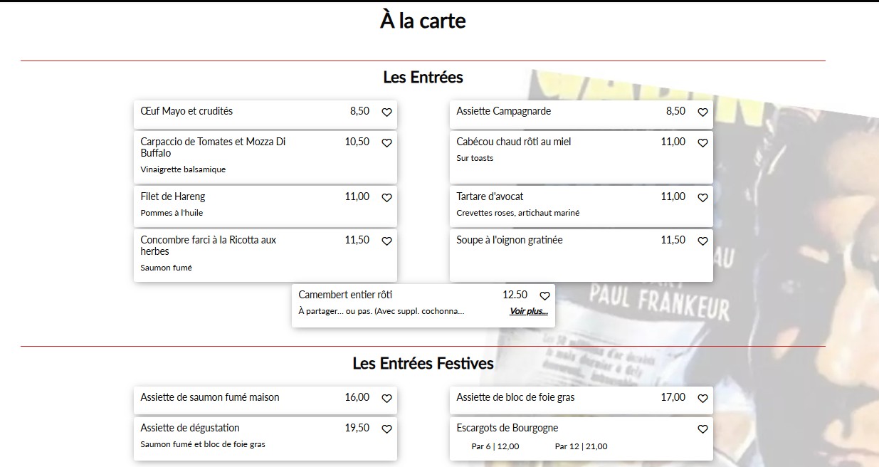 L'Entracte des Gobelins menu 1