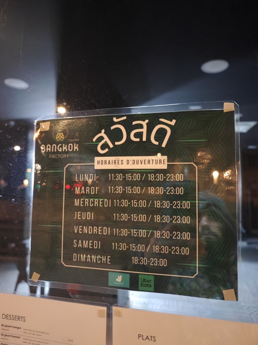 Bangkok Factory Saint-Denis menu 2