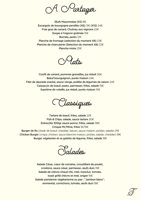 Le Florentin menu 1