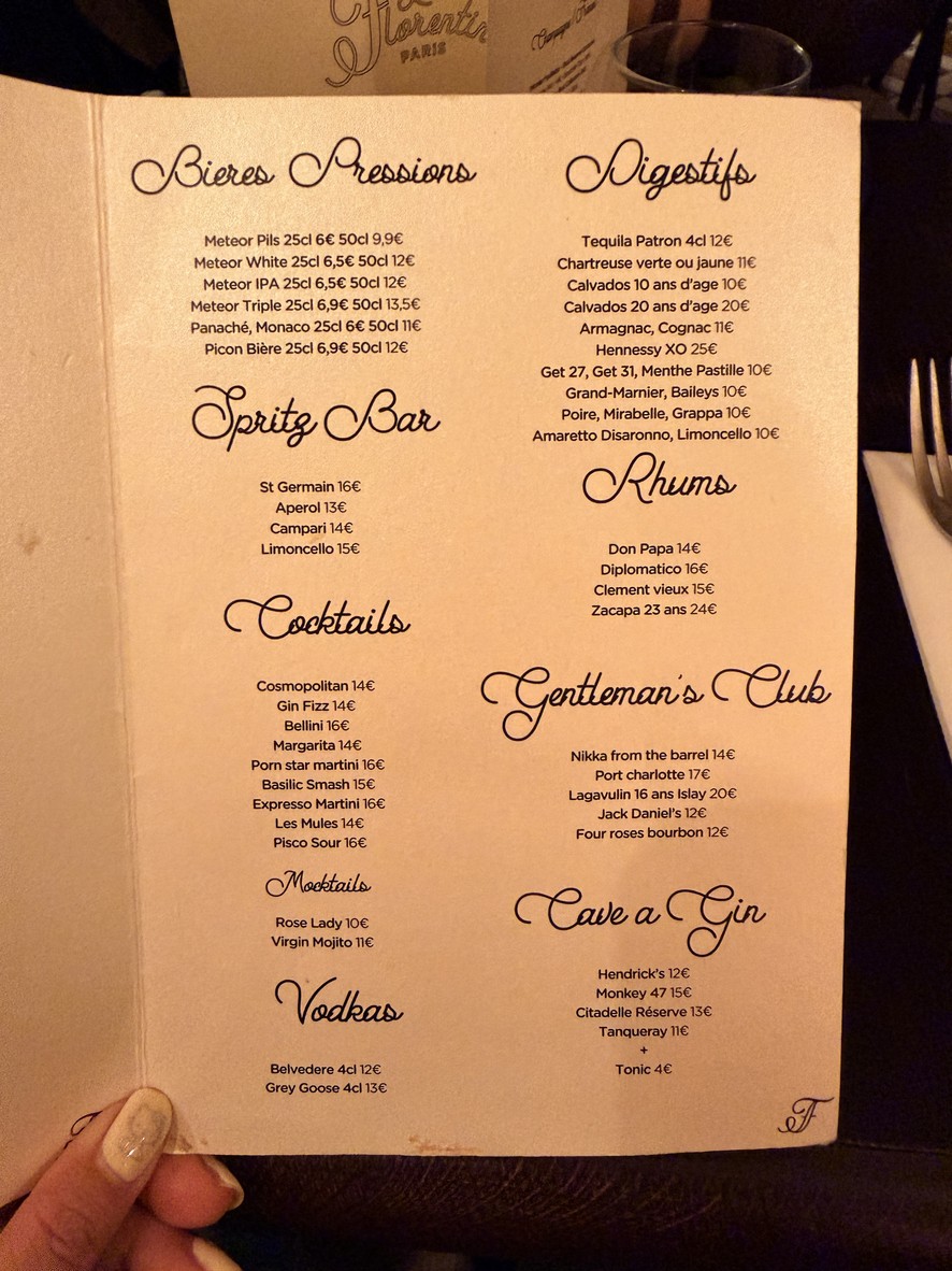 Le Florentin menu 4