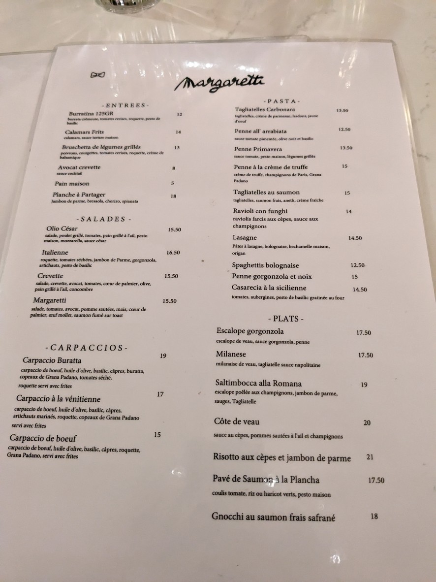 Margaretti menu 1