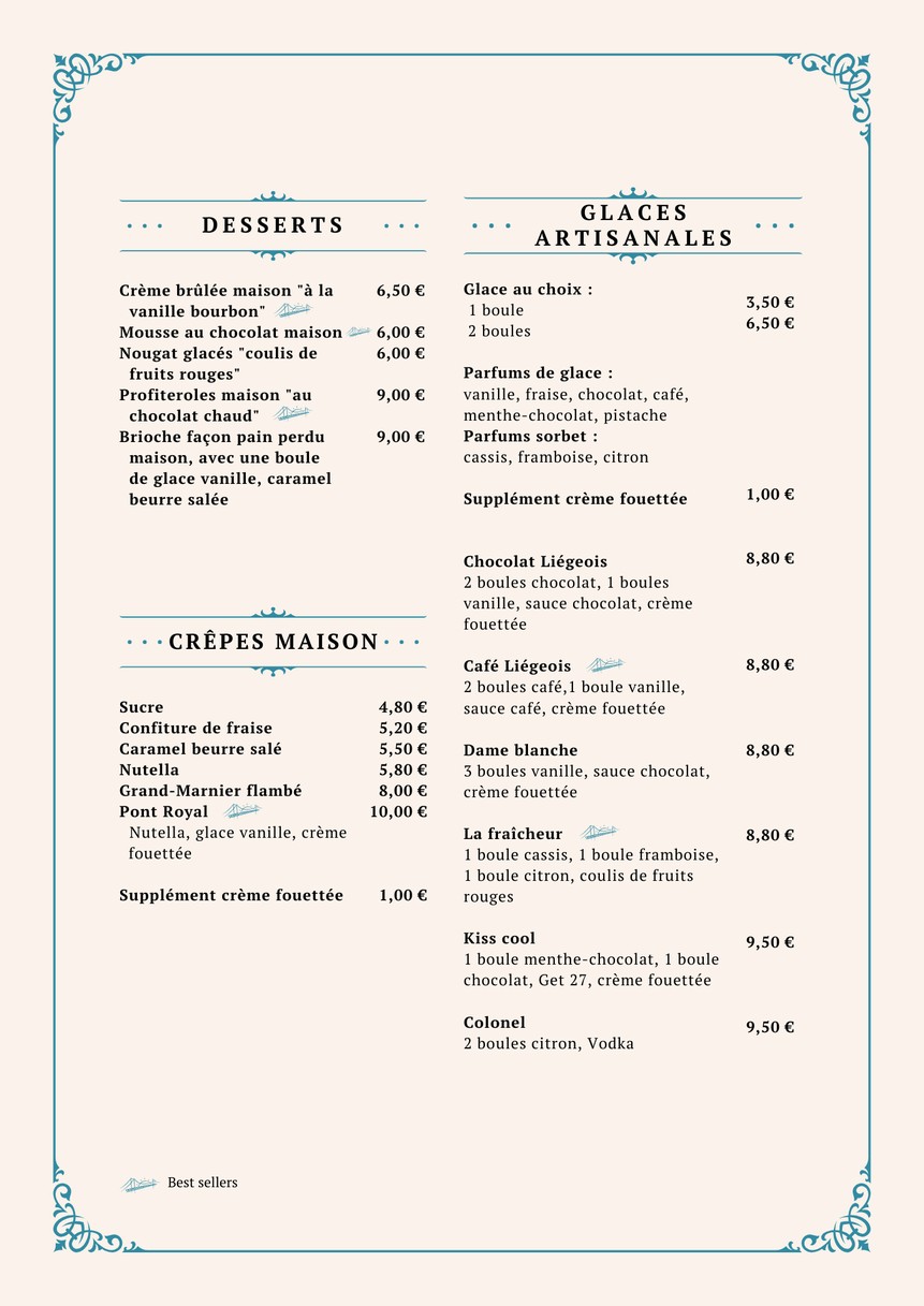Le Pont Royal Cafe menu 2