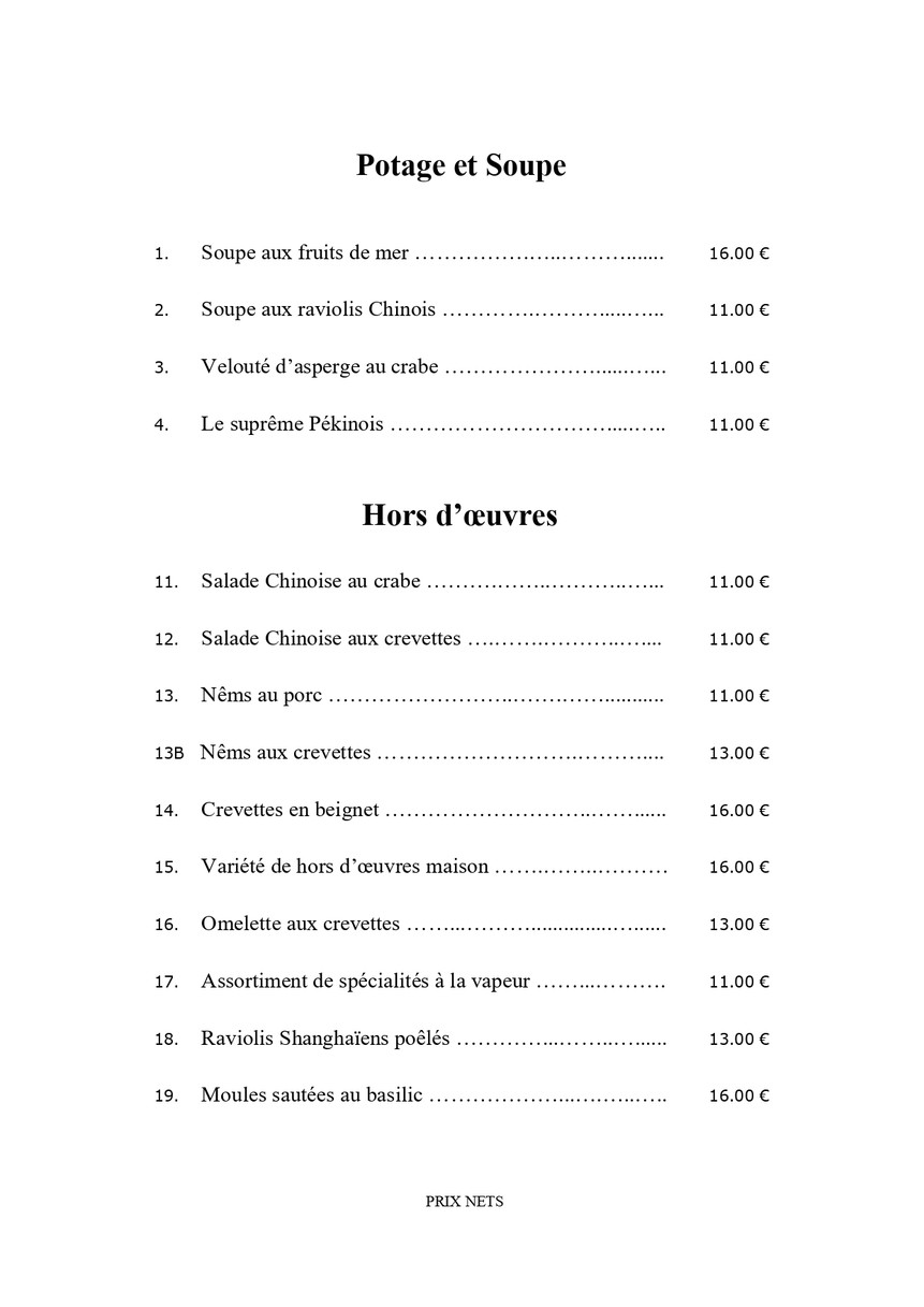 Le Bonheur de Chine | Restaurant Chinois Gastronomique menu 1