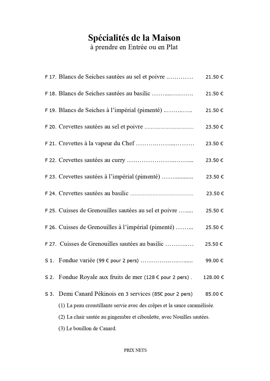 Le Bonheur de Chine | Restaurant Chinois Gastronomique menu 3
