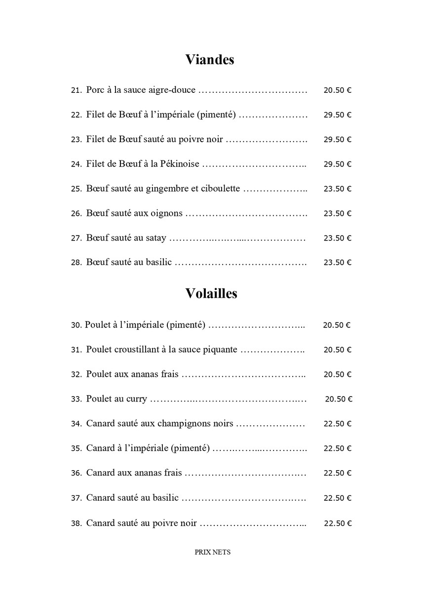 Le Bonheur de Chine | Restaurant Chinois Gastronomique menu 4
