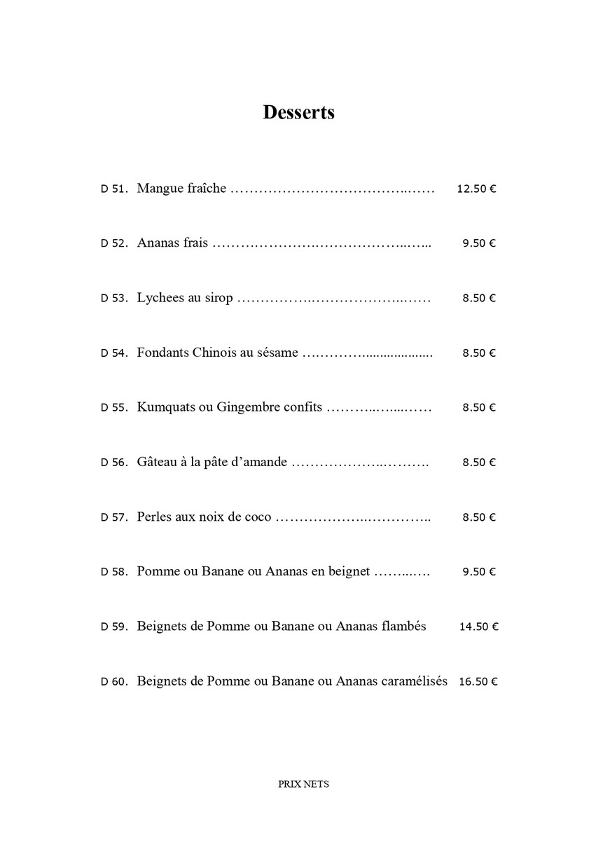 Le Bonheur de Chine | Restaurant Chinois Gastronomique menu 5