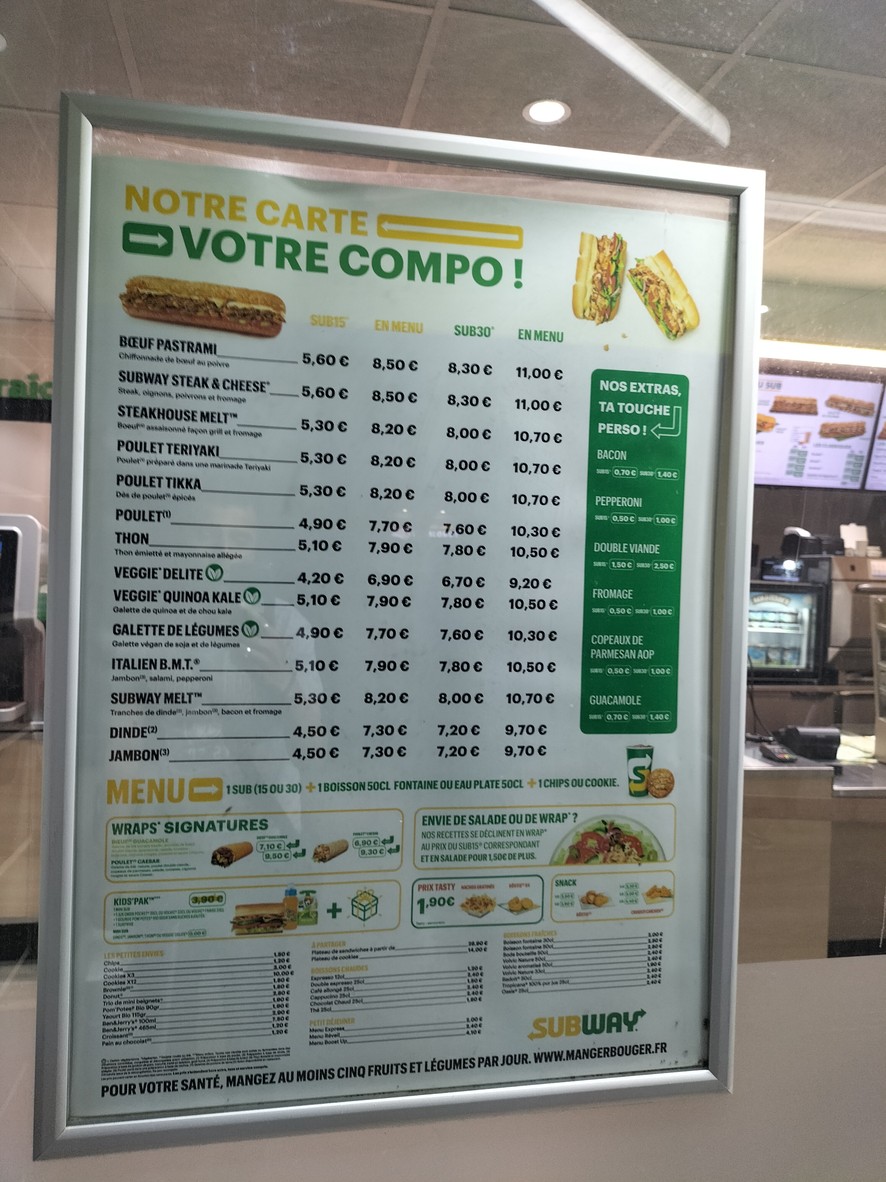 Subway menu 1
