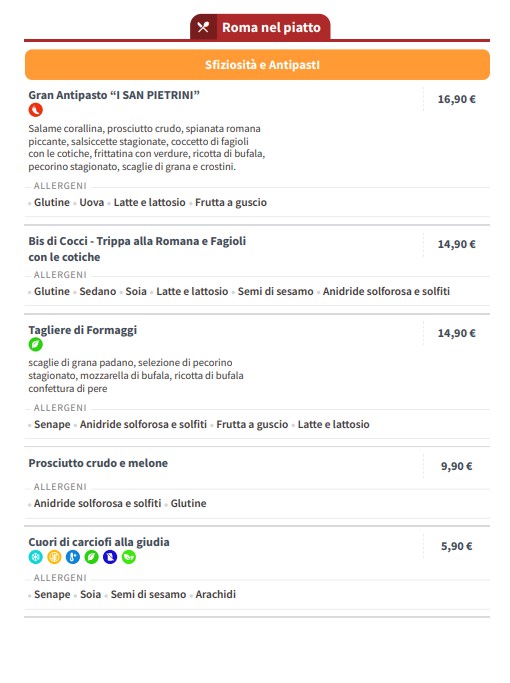 Ristorante I San Pietrini - "Cucina Romana" menu 1