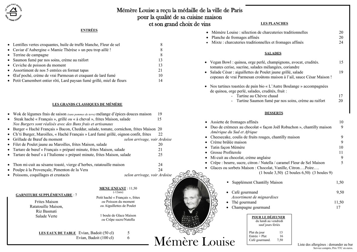 Mémère Louise menu 1