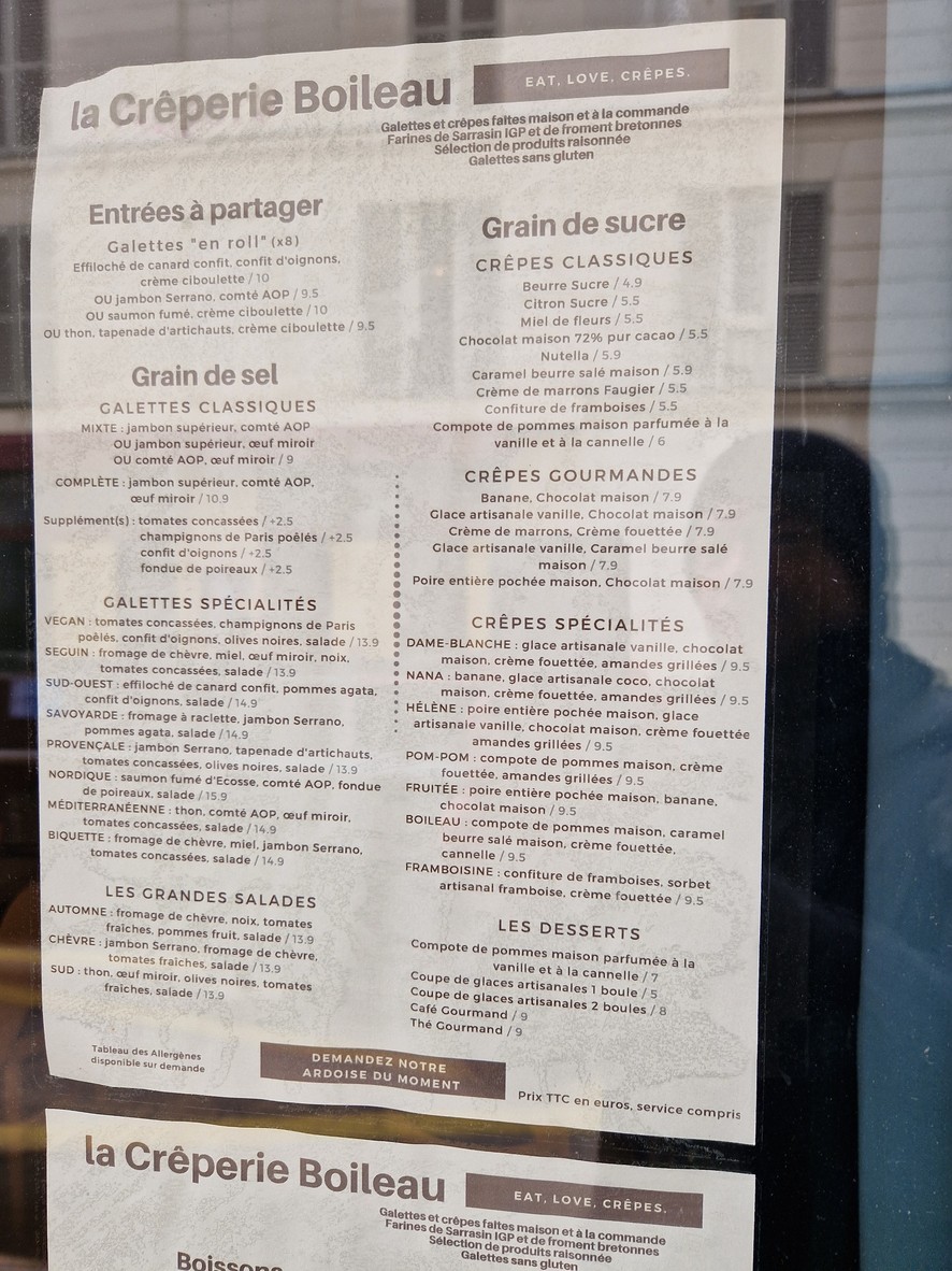 la Crêperie Boileau menu 2