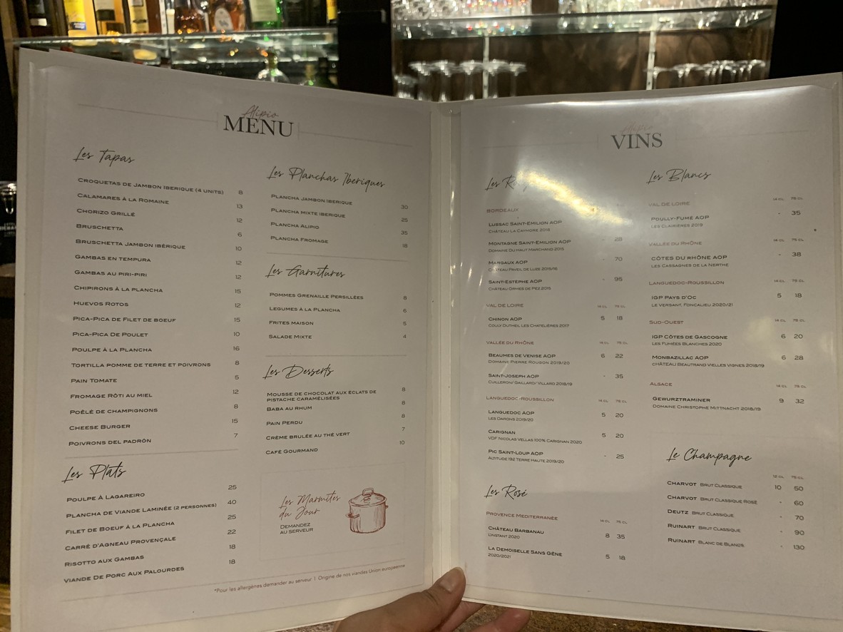 Alipio | Resto à Tapas menu 1