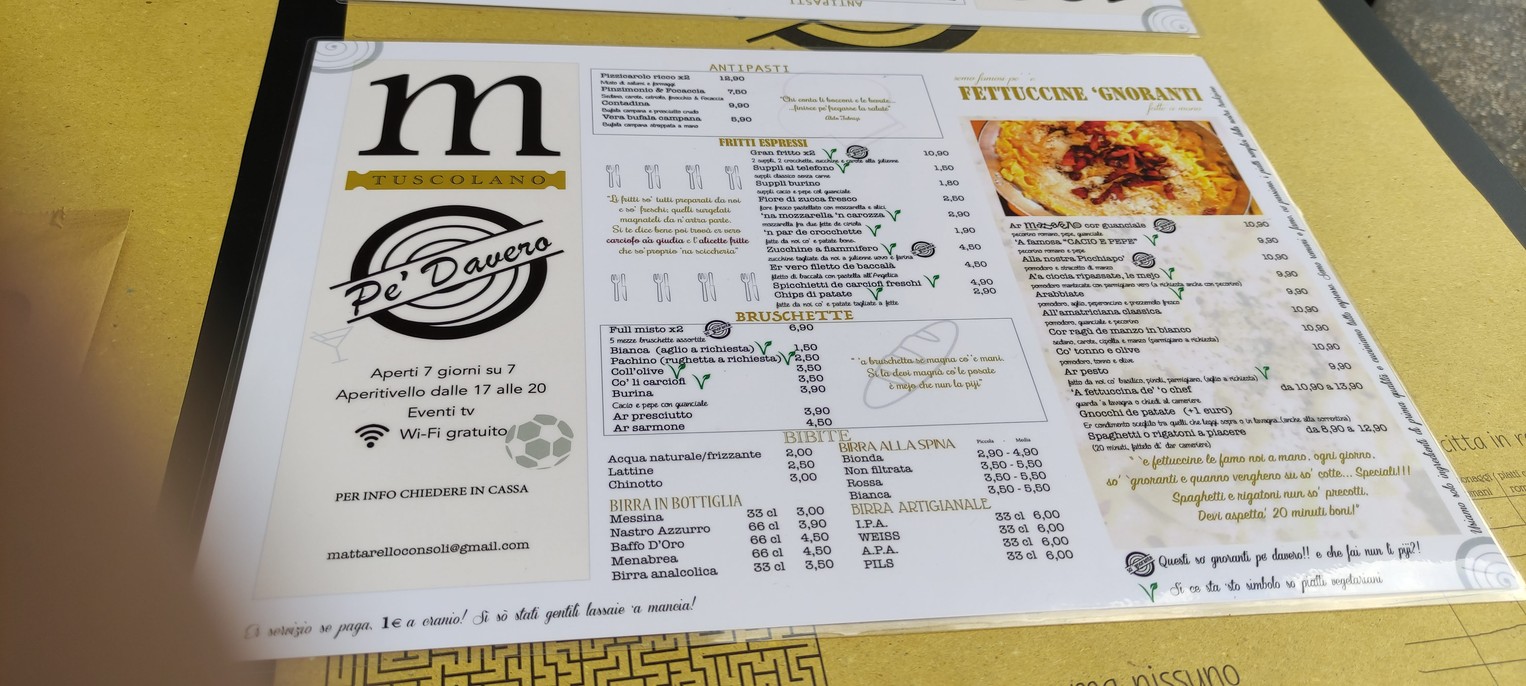 Mattarello Tuscolana menu 1