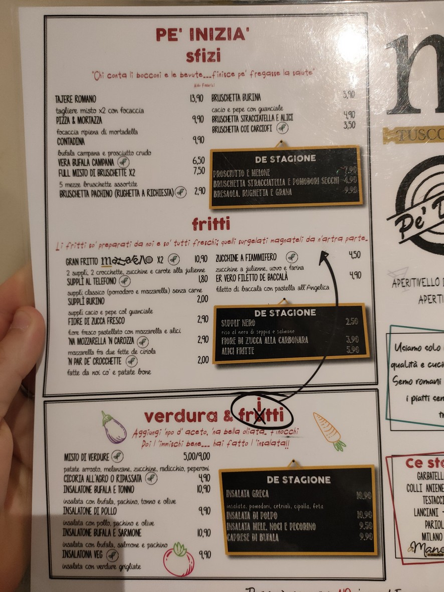 Mattarello Tuscolana menu 2