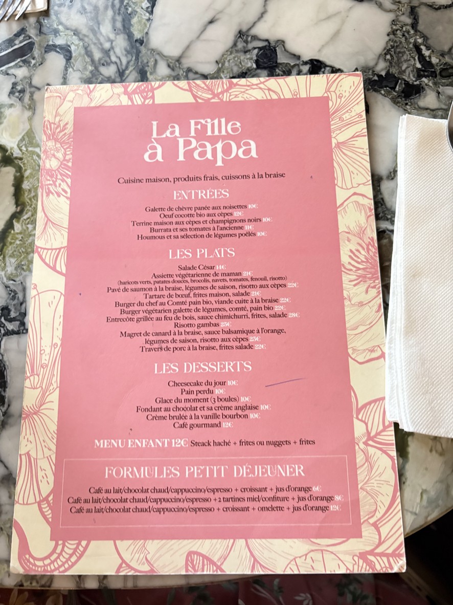 La fille à papa menu 1