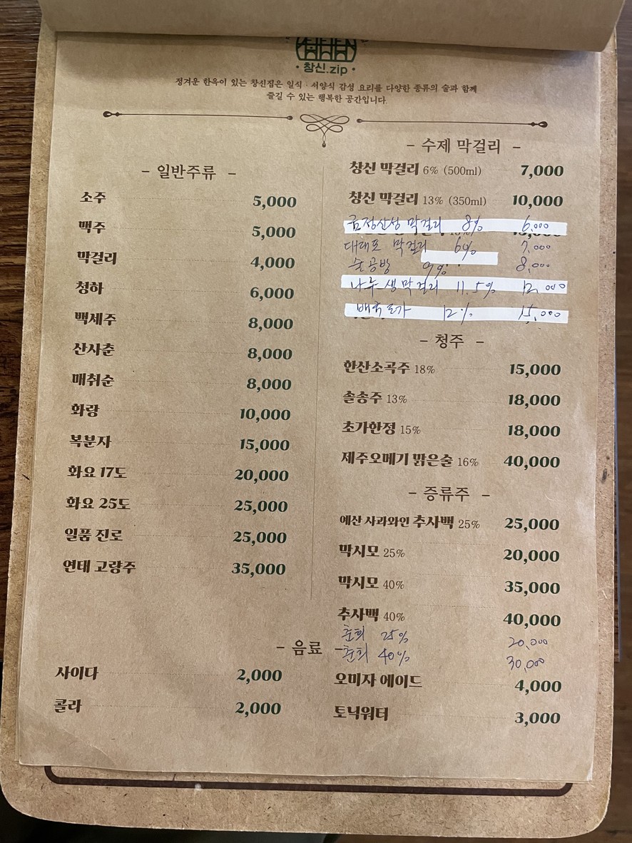 Changsinjib menu 3
