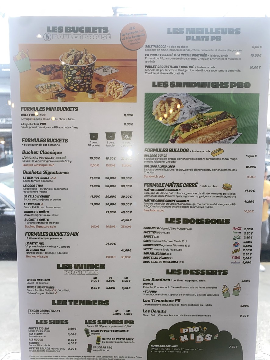 PB Poulet Braisé Montreuil menu 1