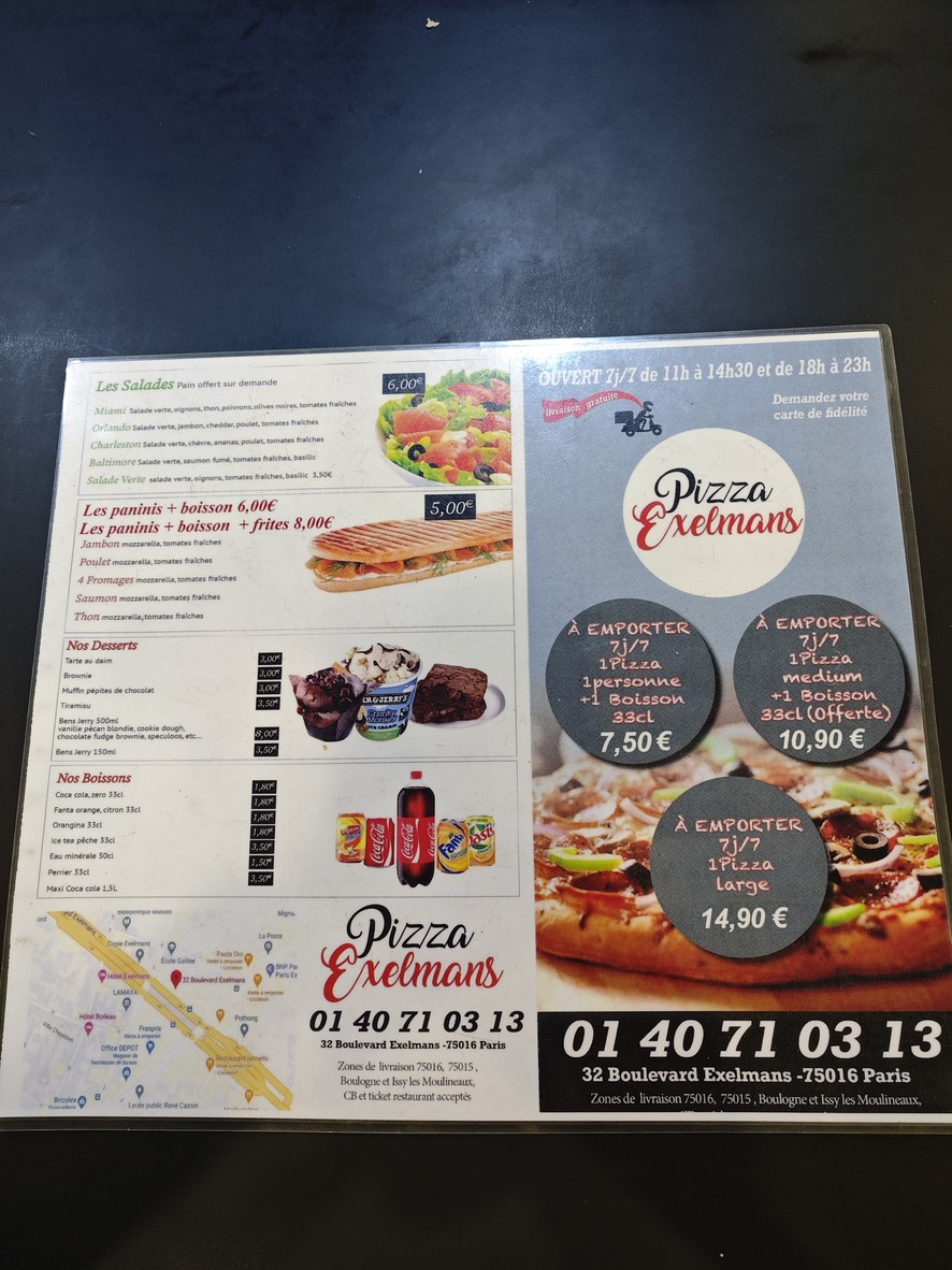 PIZZA EXELMANS menu 1