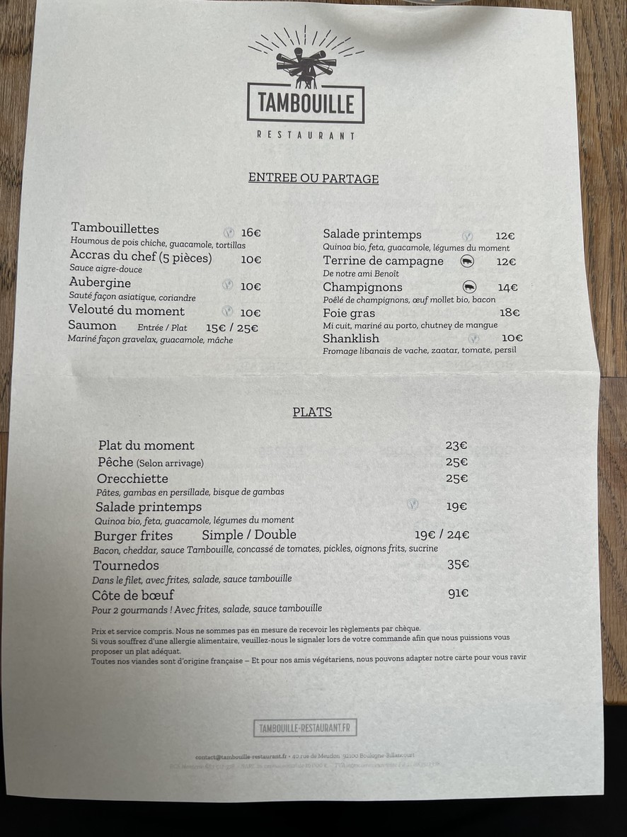 Tambouille Restaurant menu 1