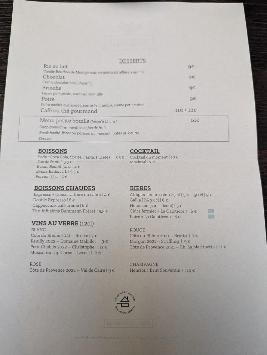 Tambouille Restaurant menu 2