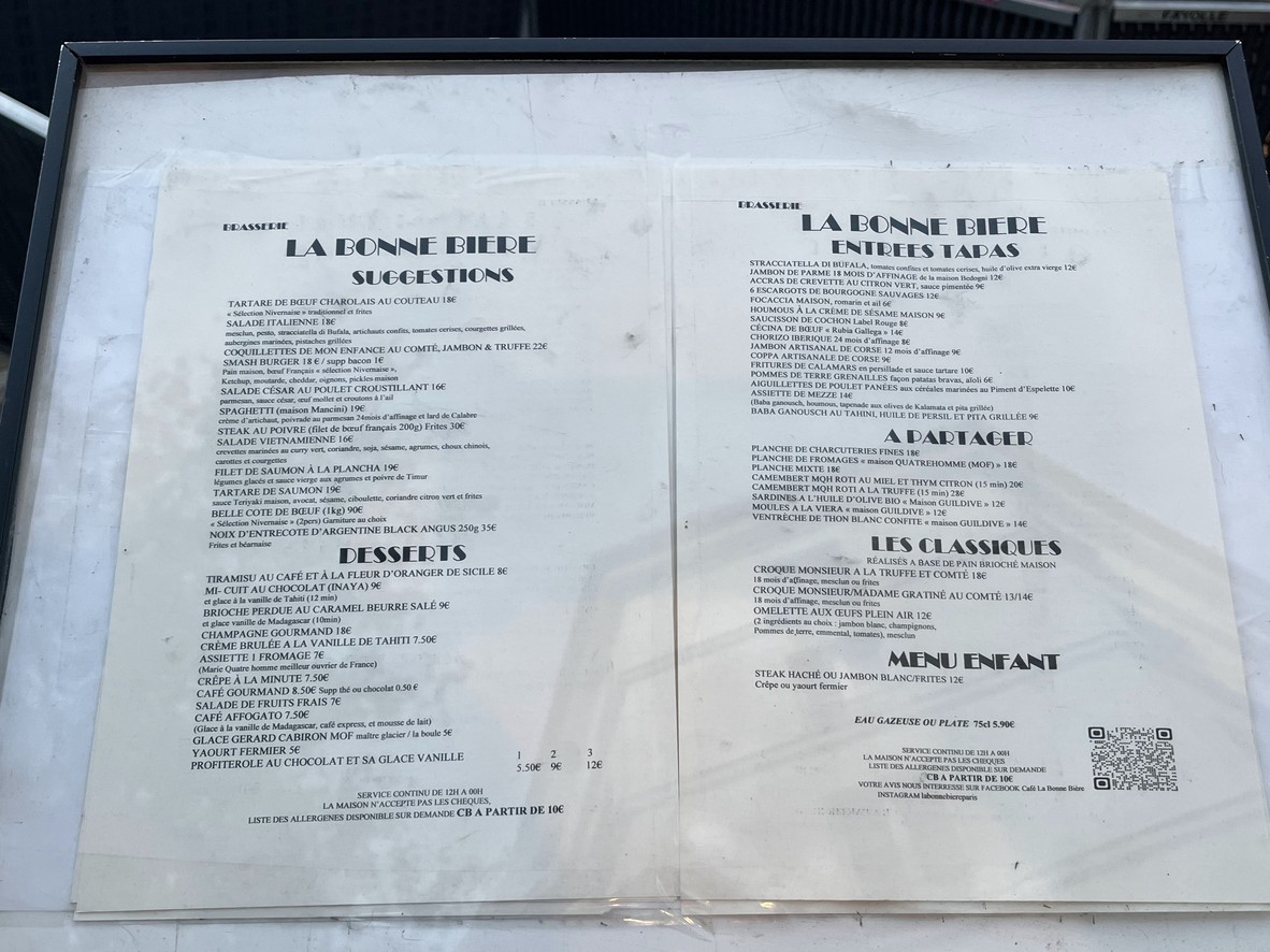 La Bonne Bière menu 1