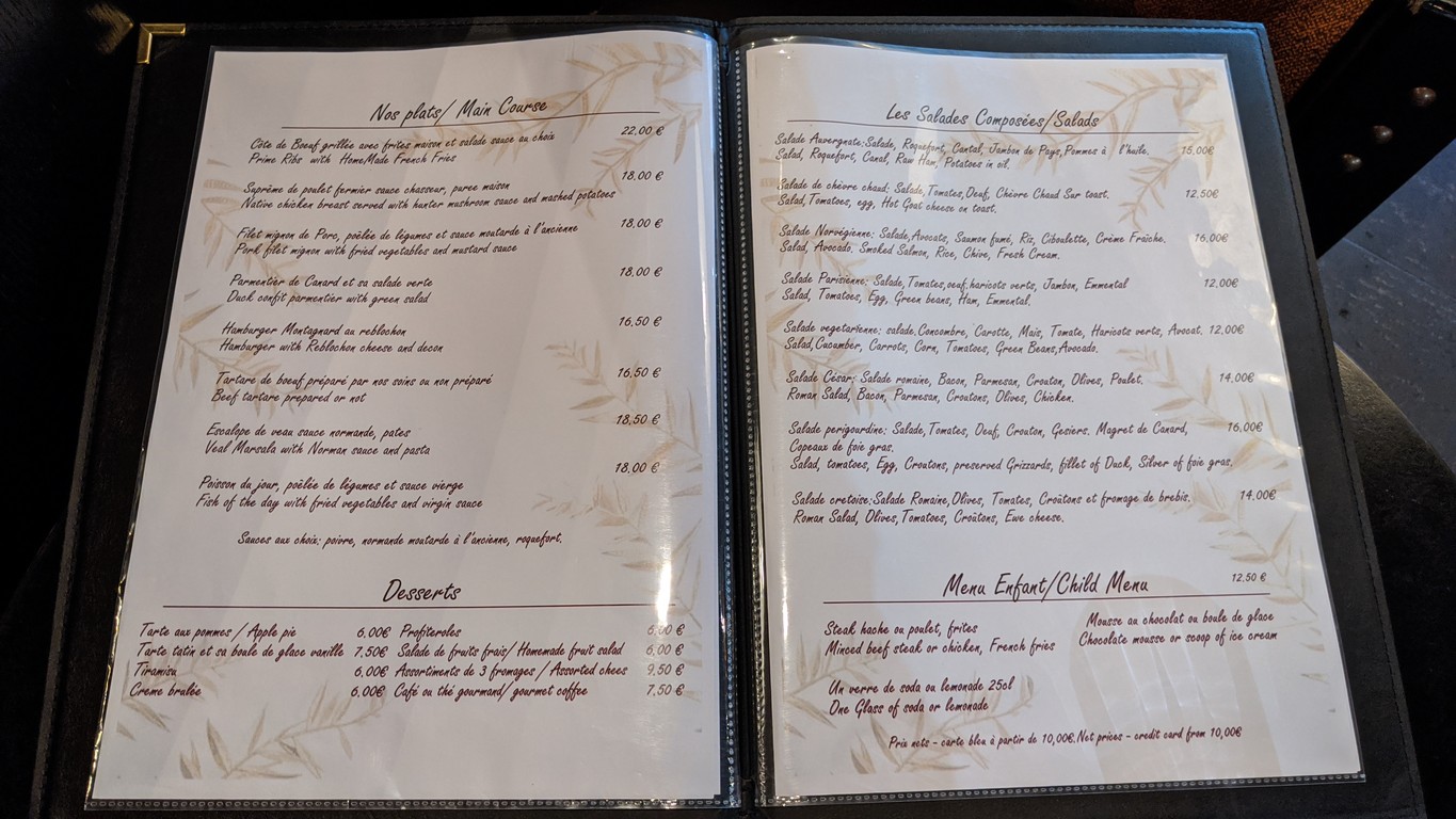 Le Corentin menu 2