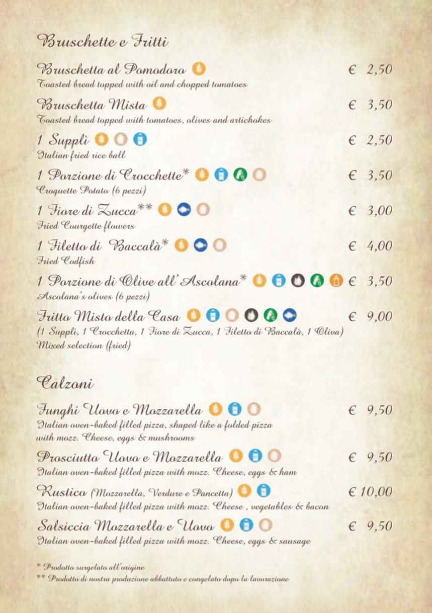 La Villetta menu 1