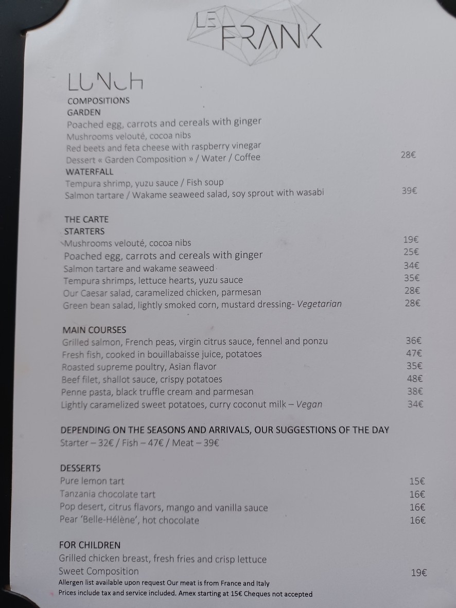 LE FRANK menu 1