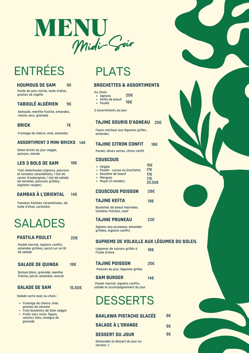 Sam & So 2 menu 1