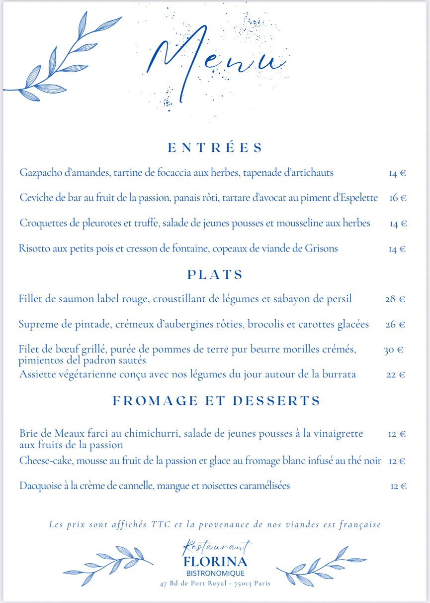 Restaurant Bistronomique FLORINA menu 1