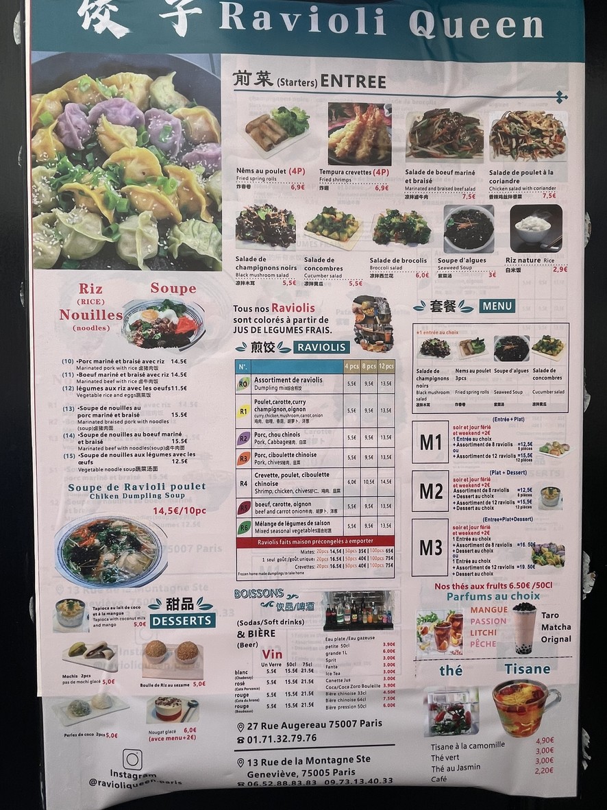 Ravioli Queen menu 1