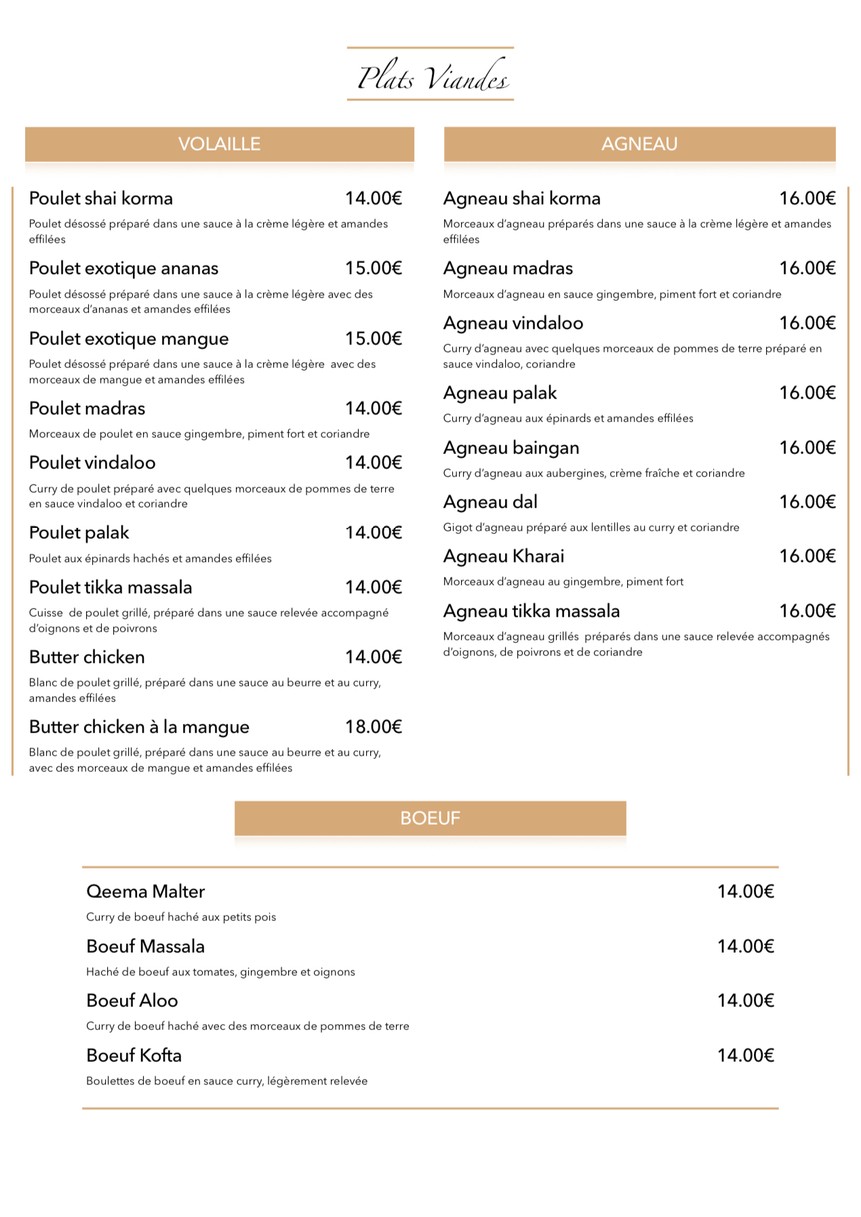 La Maison Indienne by La Route Des Indes menu 2