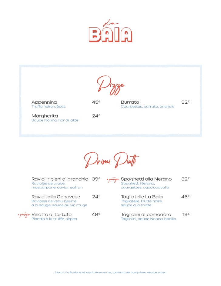La Baia Paris menu 2