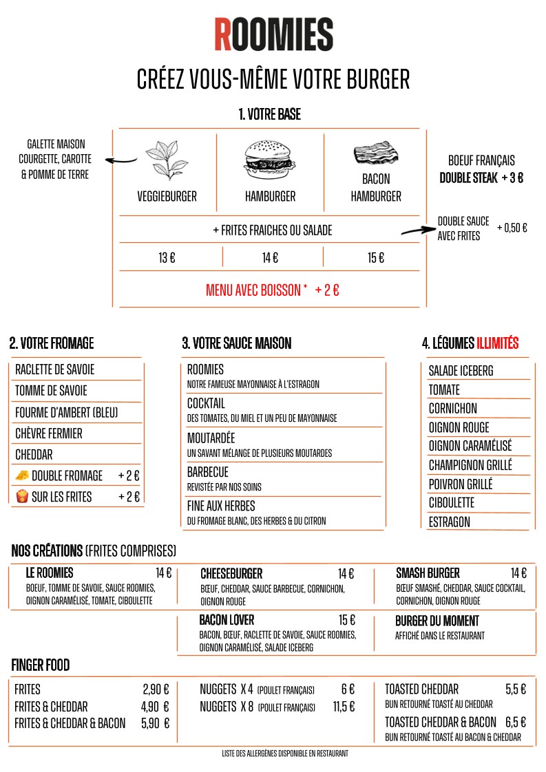Roomies Boulogne menu 1