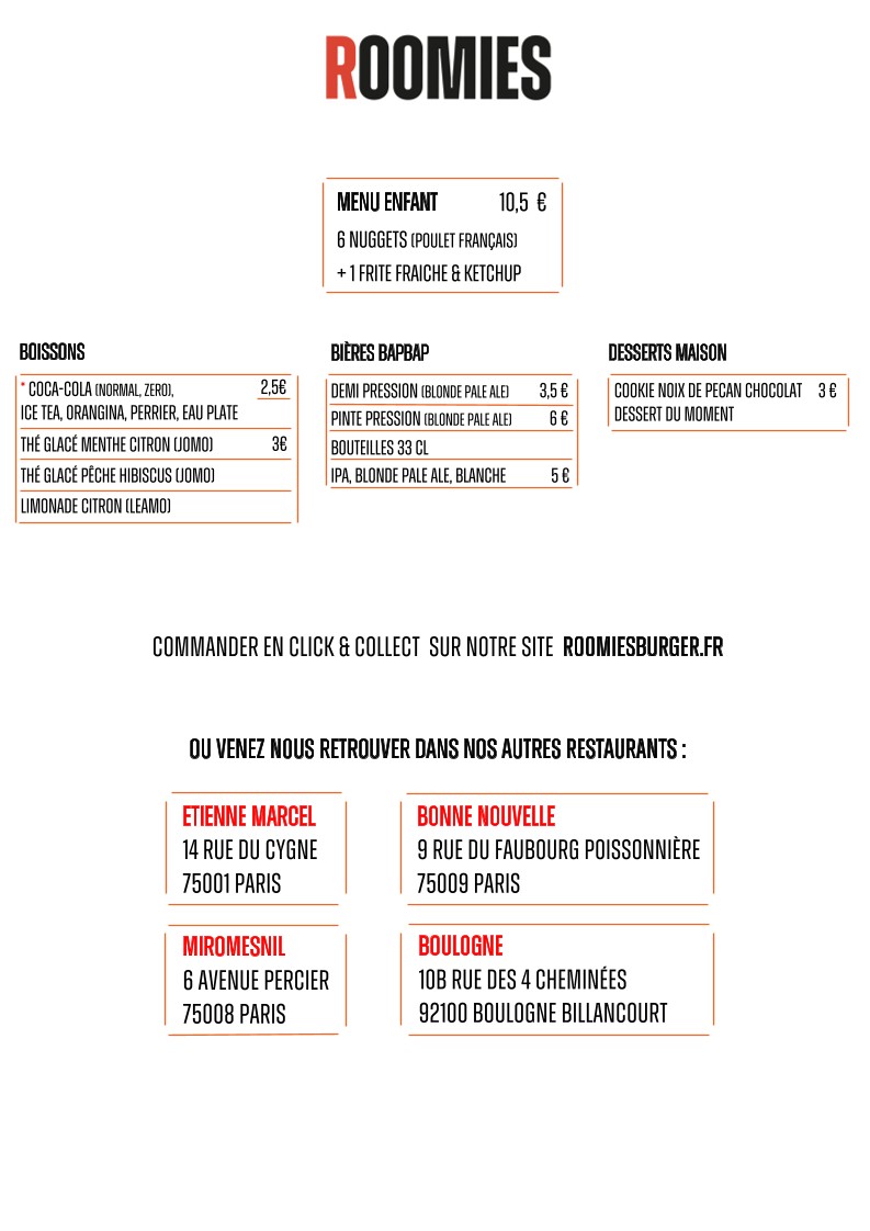 Roomies Boulogne menu 2