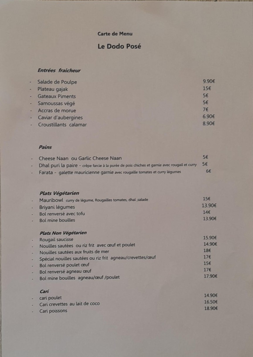 Bistrot Masala menu 1