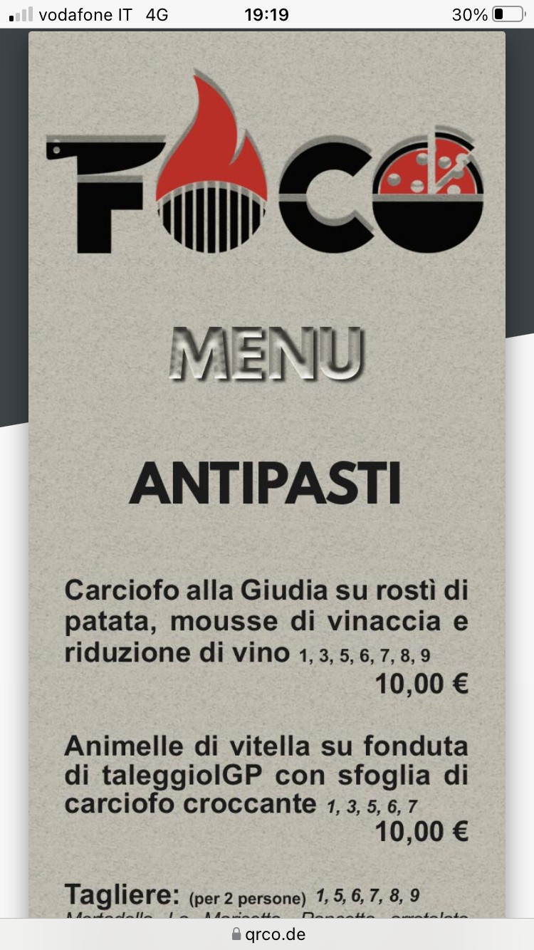 Fòco | Ristorante a Centocelle - Braceria - Pizzeria menu 1