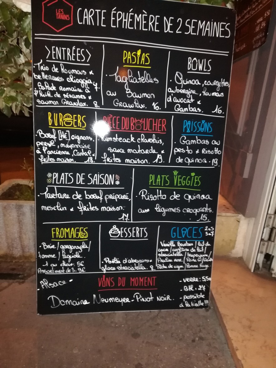 Les Tanins menu 1