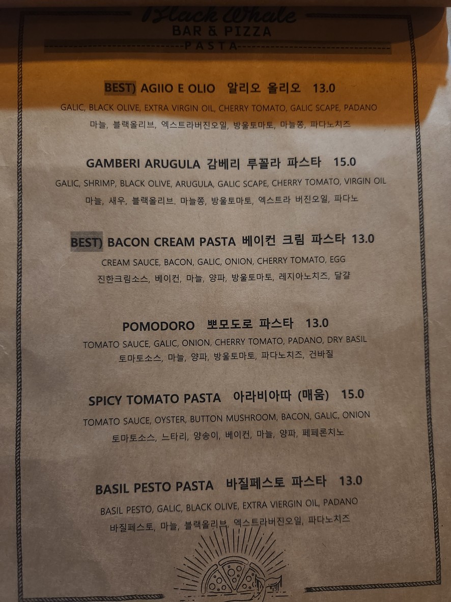 THE BLACK WHALE BAR menu 1