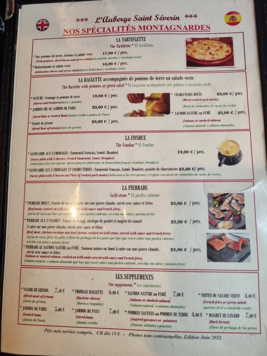 L'Auberge Saint-Séverin menu 2